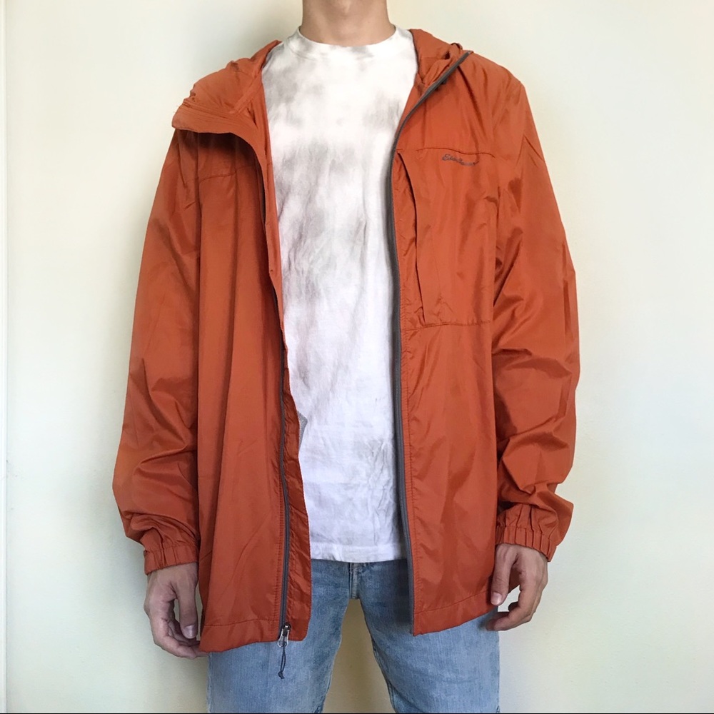 Eddie Bauer orange wind breaker rain coat
